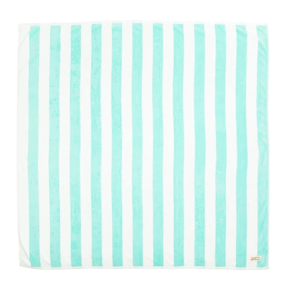 Business & Pleasure  Co. Large Retro Aqua Stripes Beach Blanket Towel NWT - Picture 4 of 6
